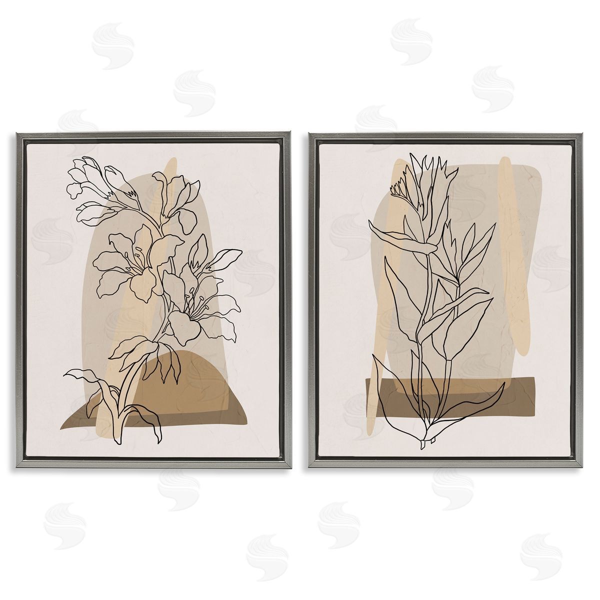 Regina Moore Natural Flower Outlines Gray Floating Frame Canvas Wall Art Print