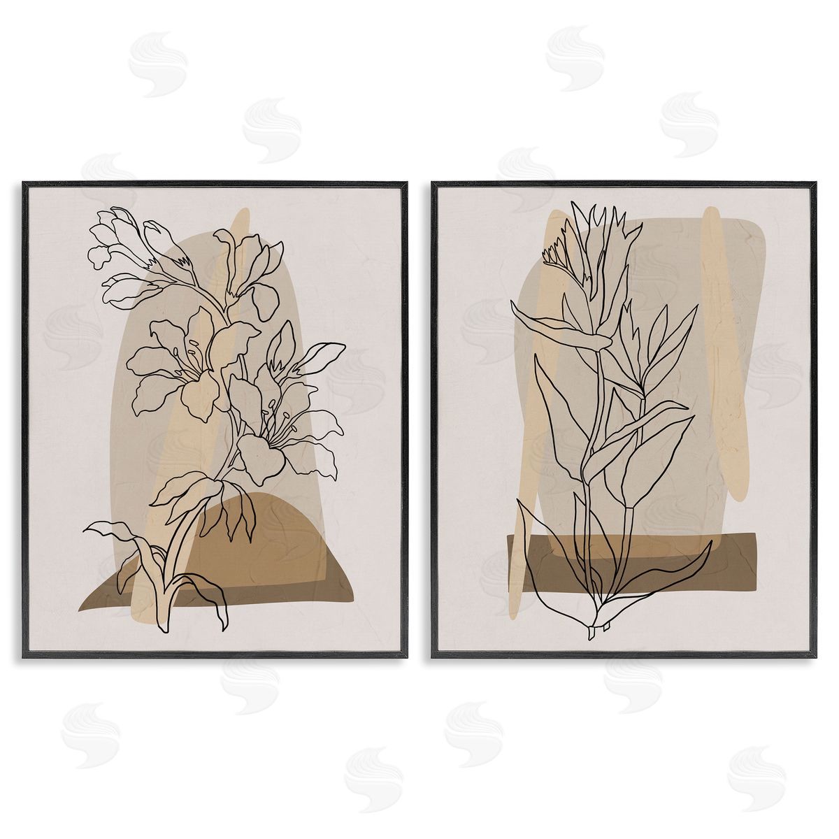 Regina Moore Natural Flower Outlines Black Framed Giclee Wall Art Print