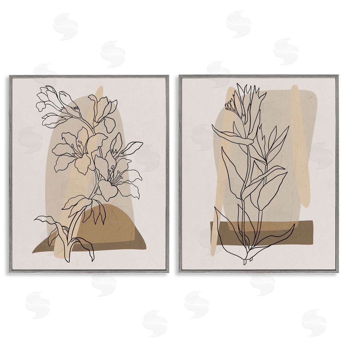 Regina Moore Natural Flower Outlines Gray Framed Giclee Wall Art Print