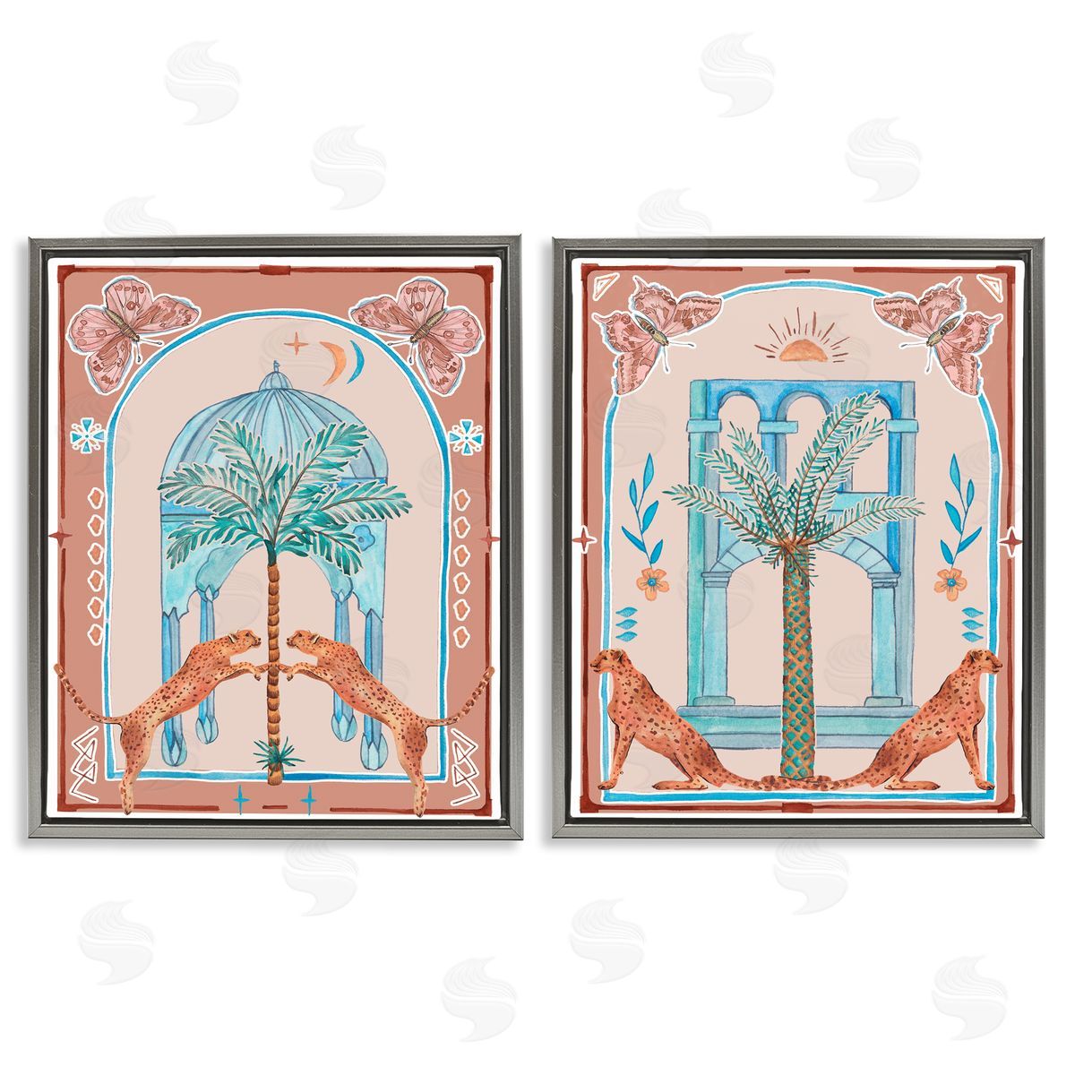 Melissa Wang Doorway Cheetah Palms Gray Floating Frame Canvas Wall Art Print