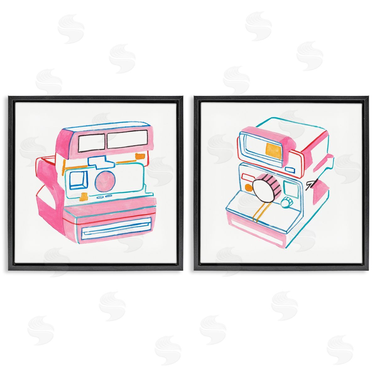 Melissa Wang Hand Drawn Vintage Camera Black Floating Frame Canvas Wall Art Print