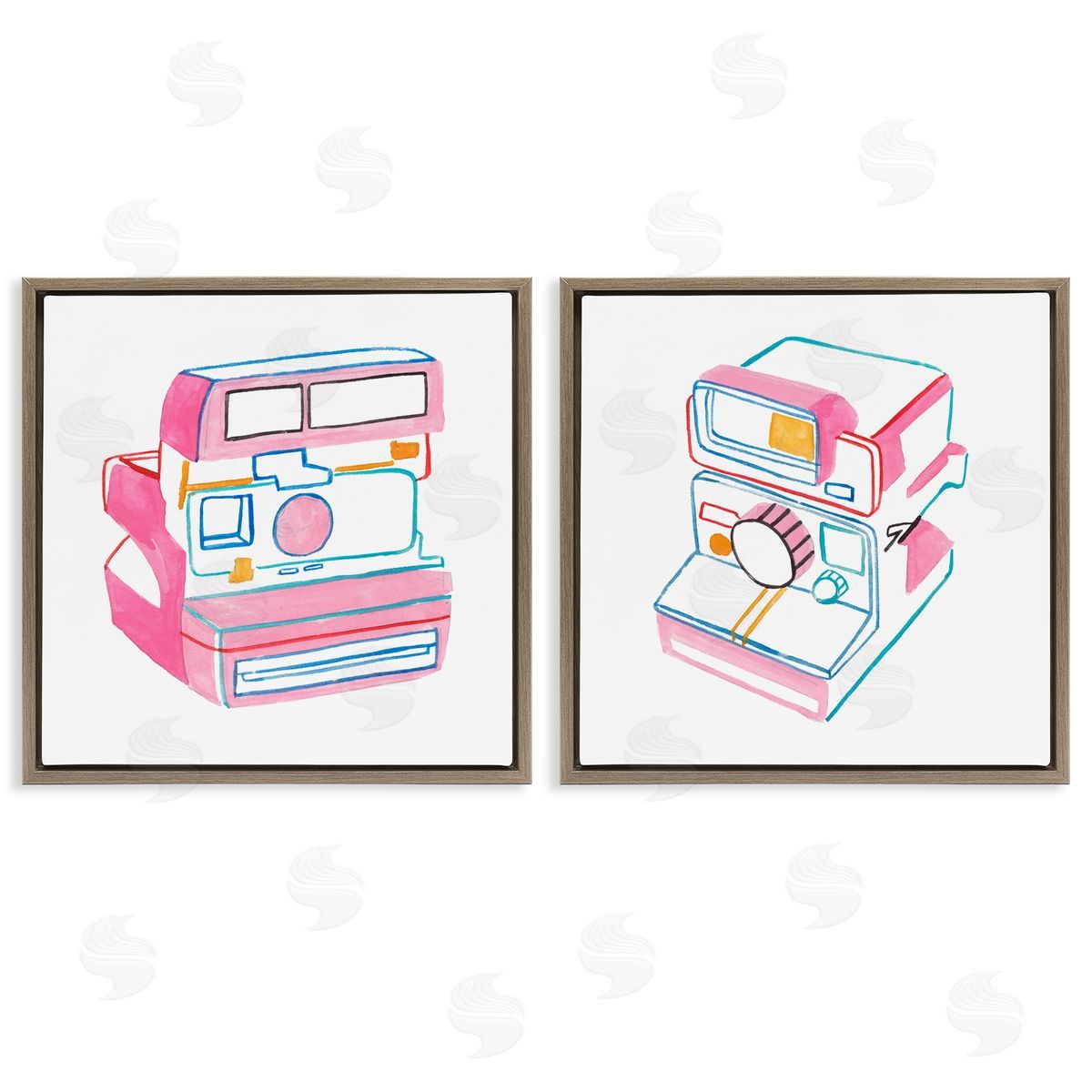 Melissa Wang Hand Drawn Vintage Camera Brown Floating Frame Canvas Wall Art Print