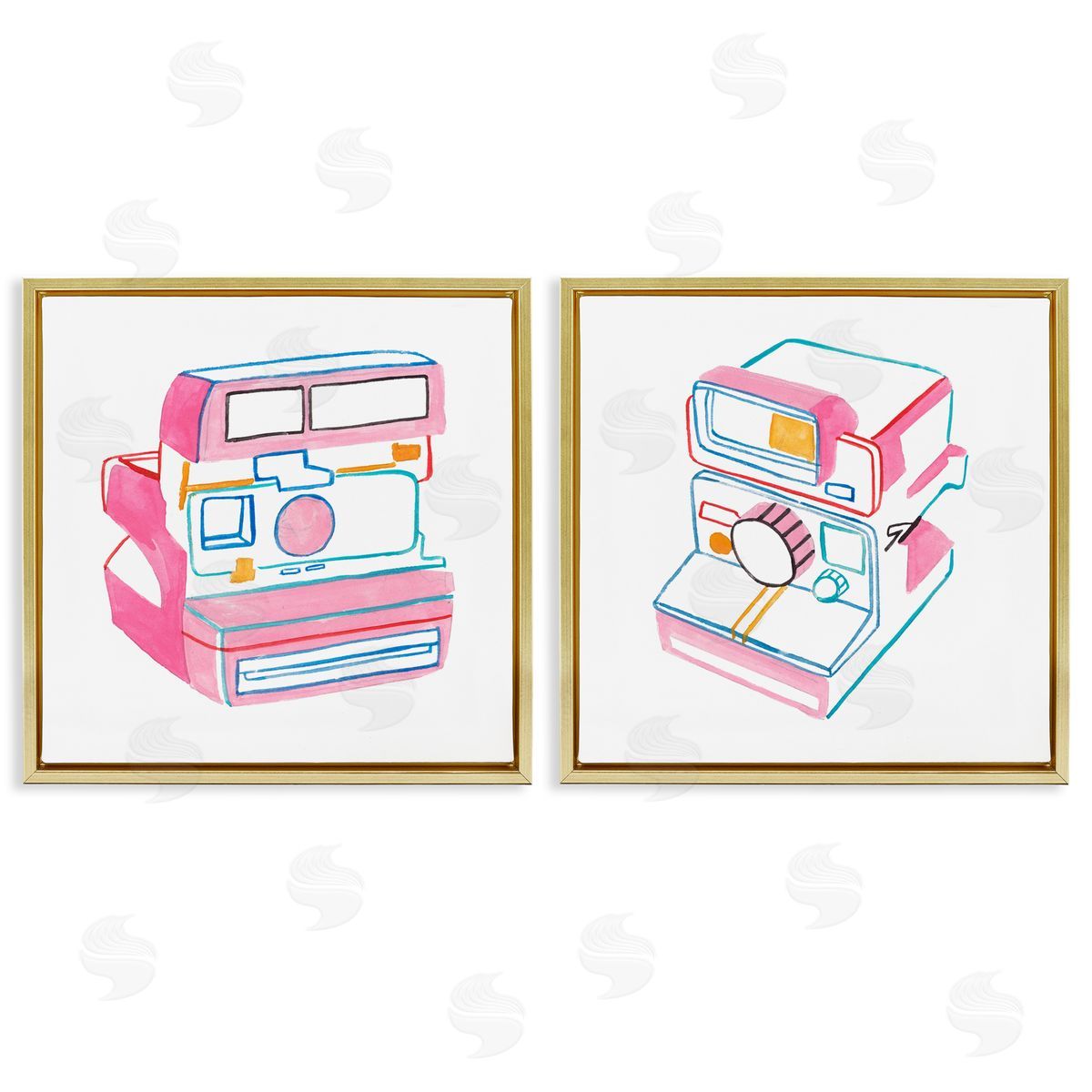 Melissa Wang Hand Drawn Vintage Camera Gold Floating Frame Canvas Wall Art Print