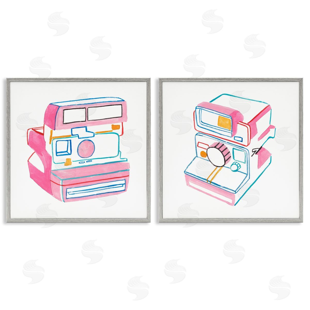 Melissa Wang Hand Drawn Vintage Camera Gray Framed Giclee Wall Art Print