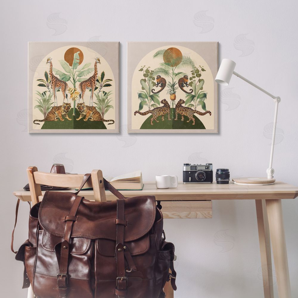 Victoria Barnes Jungle Animals Foliage Illustration Canvas Wall Art Print in Room
