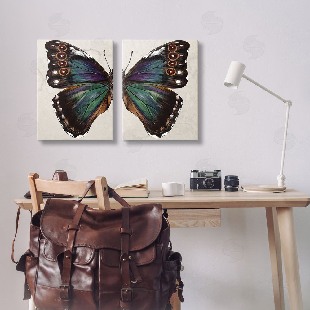 Melissa Wang Colorful Purple Green Butterfly Canvas Wall Art Print in Room