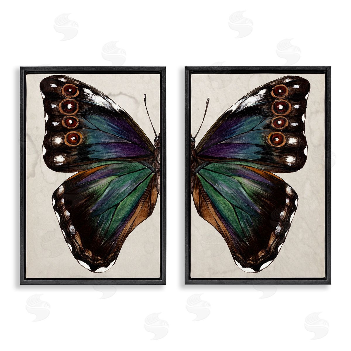 Melissa Wang Colorful Purple Green Butterfly Black Floating Frame Canvas Wall Art Print