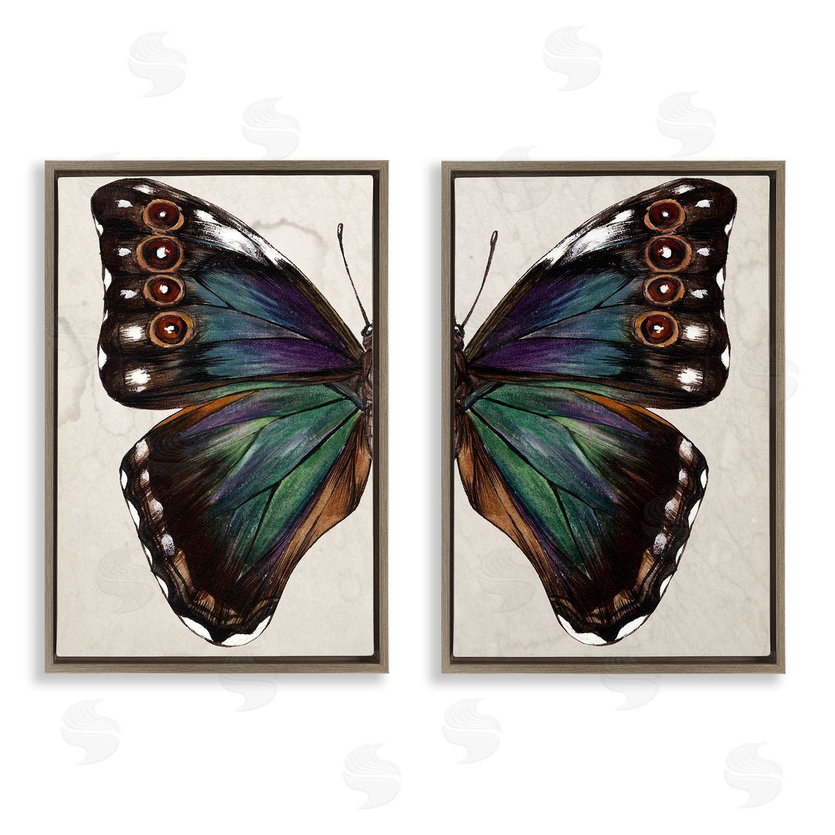 Melissa Wang Colorful Purple Green Butterfly Brown Floating Frame Canvas Wall Art Print