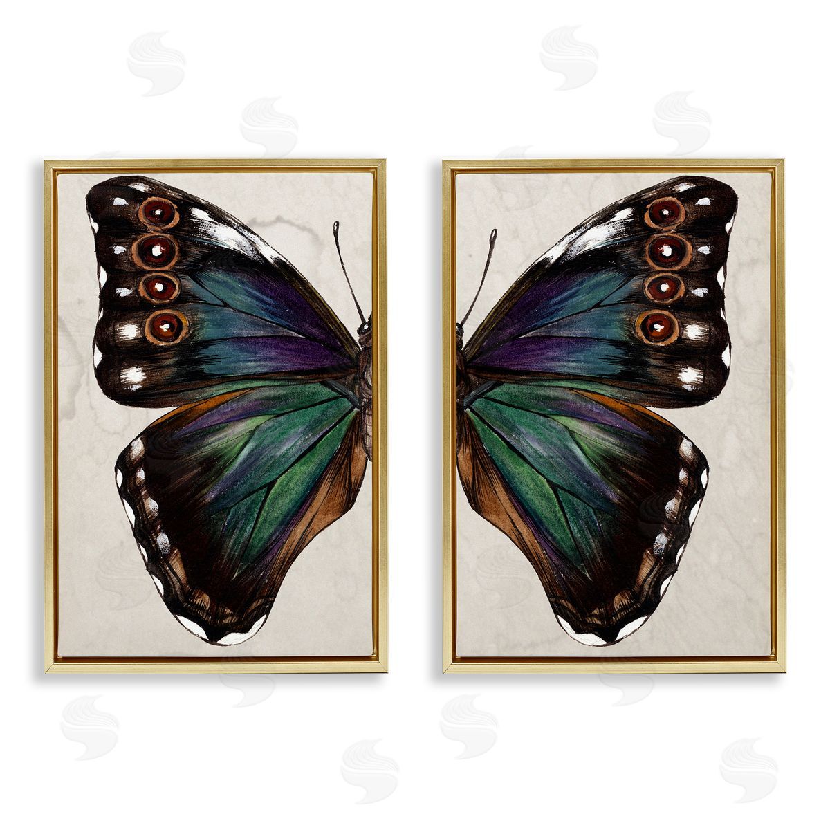 Melissa Wang Colorful Purple Green Butterfly Gold Floating Frame Canvas Wall Art Print