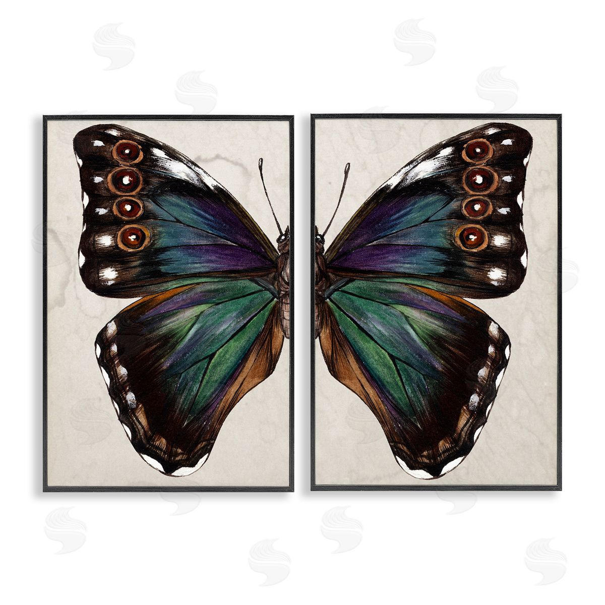 Melissa Wang Colorful Purple Green Butterfly Black Framed Giclee Wall Art Print