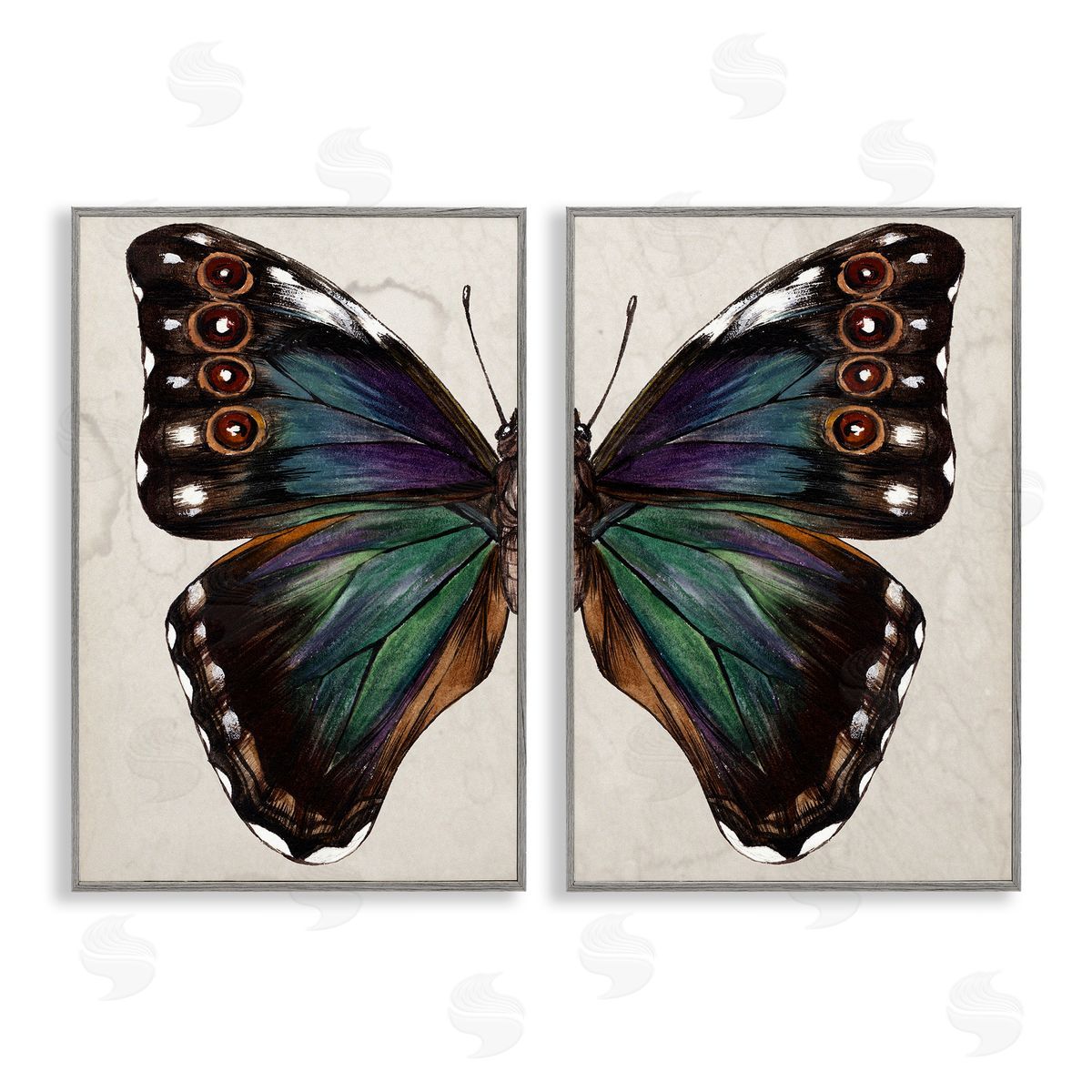 Melissa Wang Colorful Purple Green Butterfly Gray Framed Giclee Wall Art Print