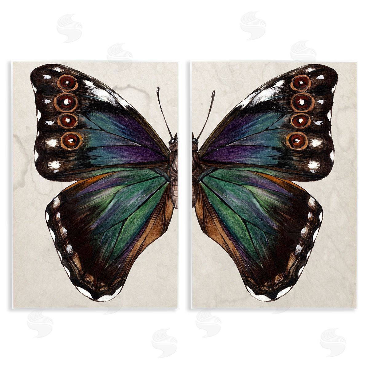 Melissa Wang Colorful Purple Green Butterfly Wooden Wall Plaque Art Print