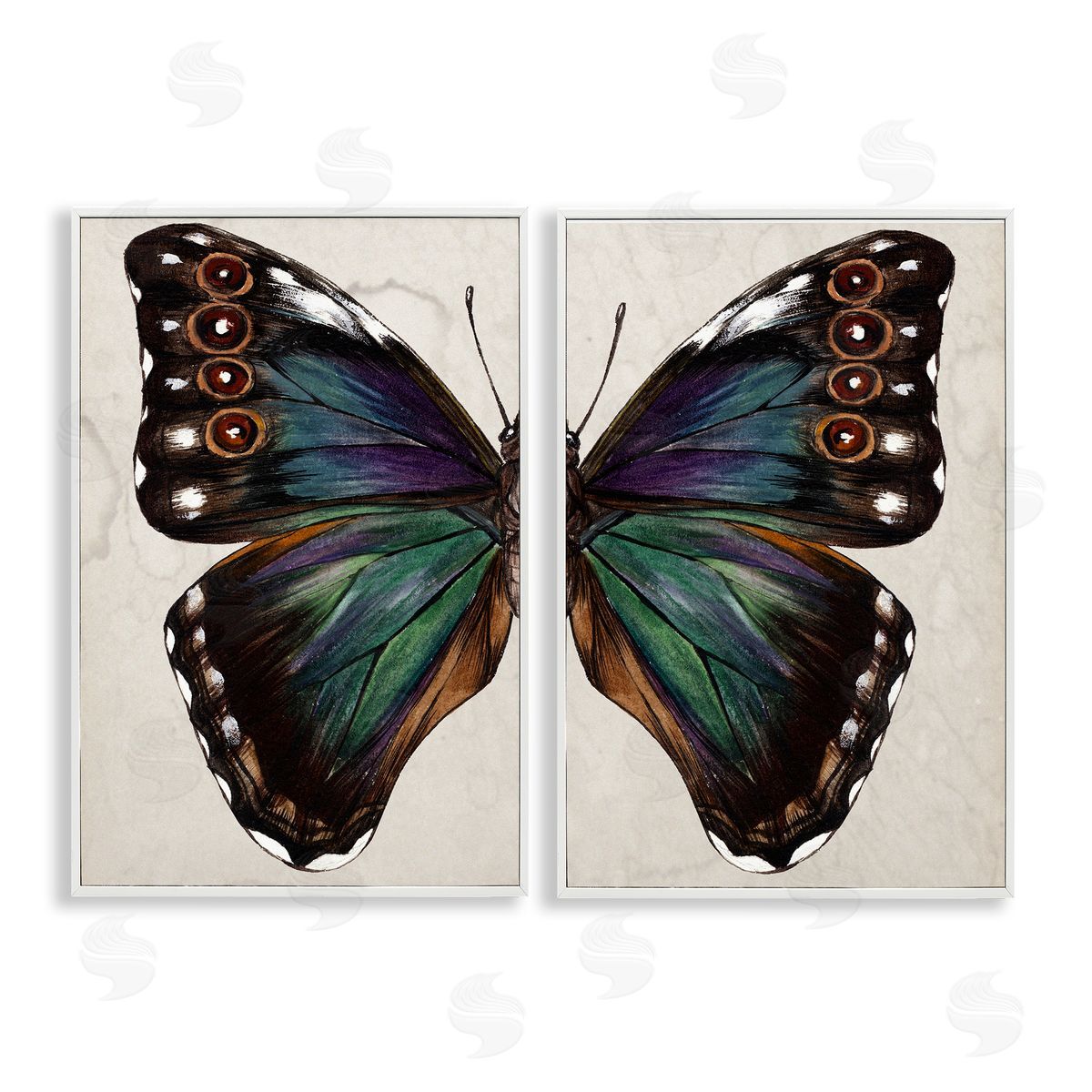 Melissa Wang Colorful Purple Green Butterfly White Framed Giclee Wall Art Print