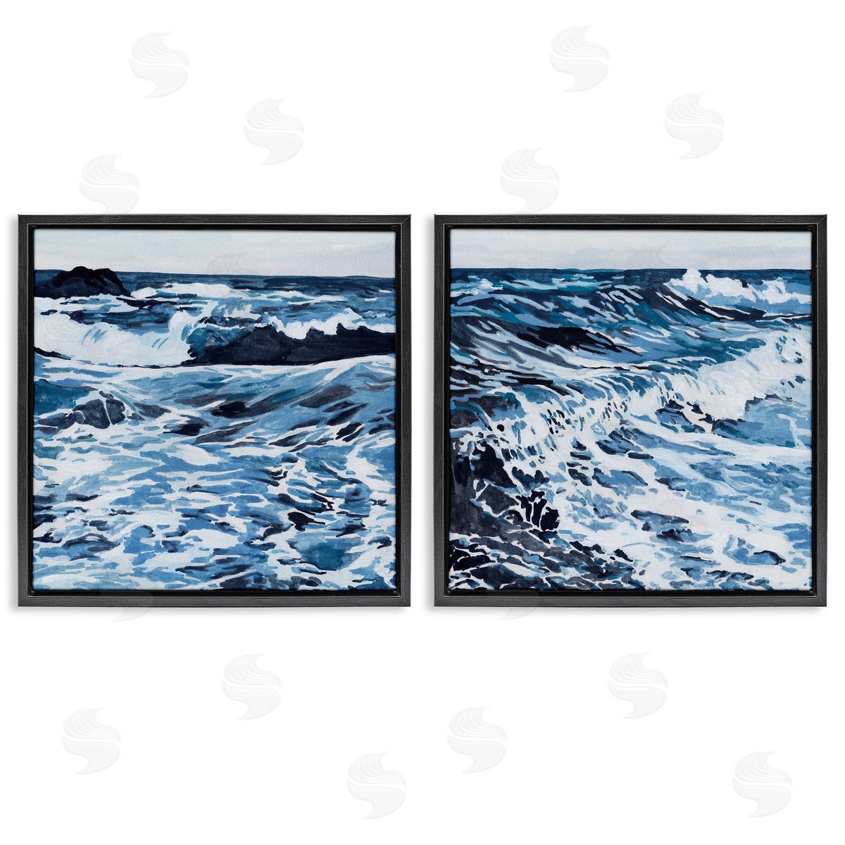 Melissa Wang Breaking Ocean Waves Black Floating Frame Canvas Wall Art Print