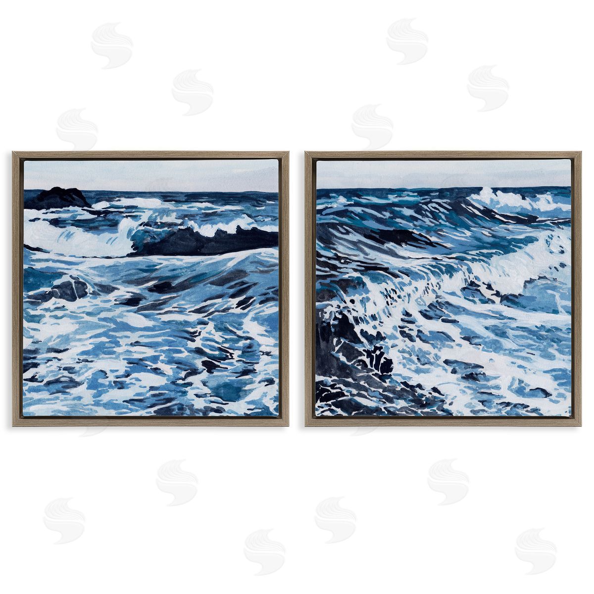 Melissa Wang Breaking Ocean Waves Brown Floating Frame Canvas Wall Art Print