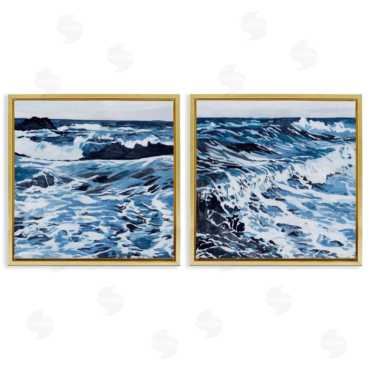 Melissa Wang Breaking Ocean Waves Gold Floating Frame Canvas Wall Art Print