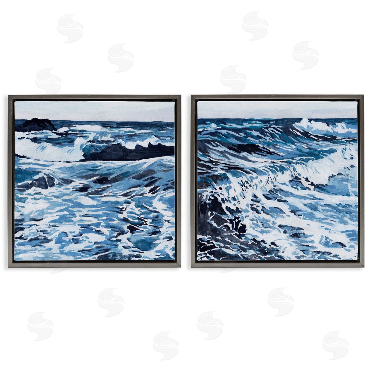 Melissa Wang Breaking Ocean Waves Gray Floating Frame Canvas Wall Art Print