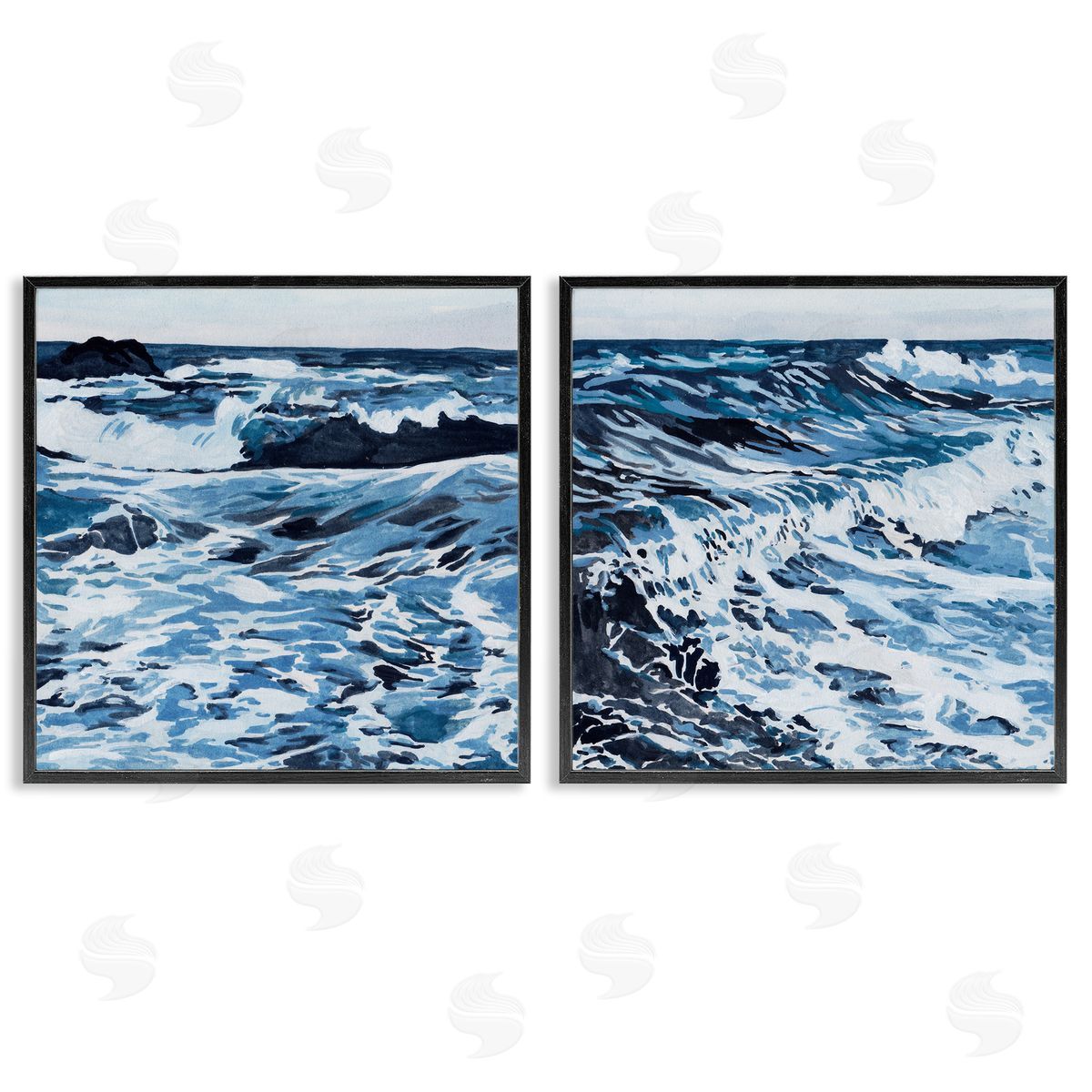 Melissa Wang Breaking Ocean Waves Black Framed Giclee Wall Art Print