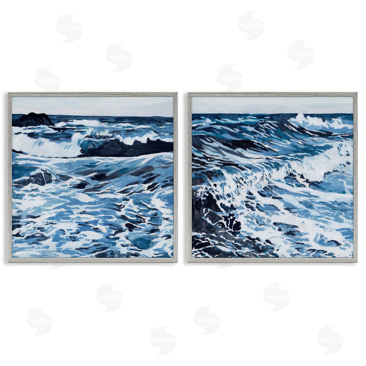Melissa Wang Breaking Ocean Waves Gray Framed Giclee Wall Art Print