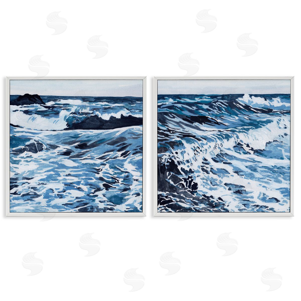 Melissa Wang Breaking Ocean Waves White Framed Giclee Wall Art Print
