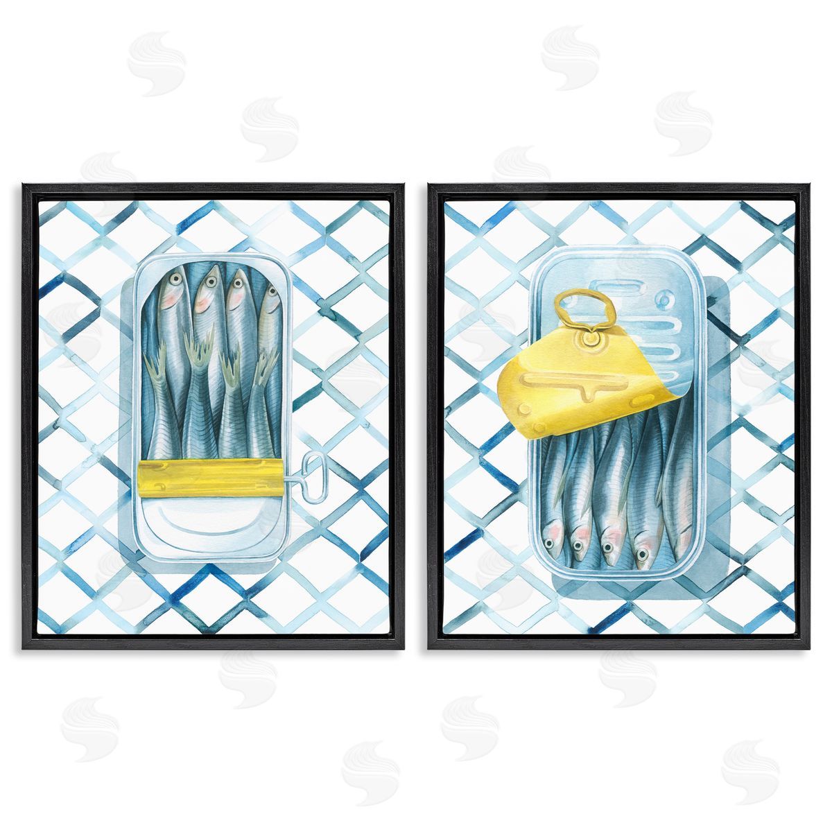 Grace Popp Canned Sardines Food Art Black Floating Frame Canvas Wall Art Print