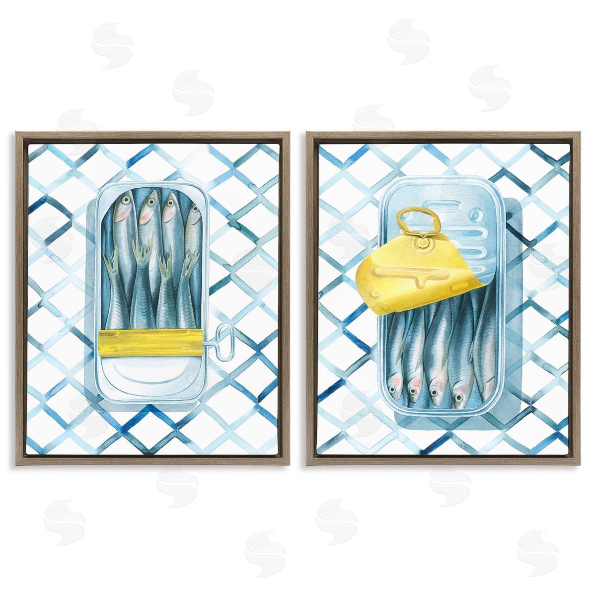 Grace Popp Canned Sardines Food Art Brown Floating Frame Canvas Wall Art Print
