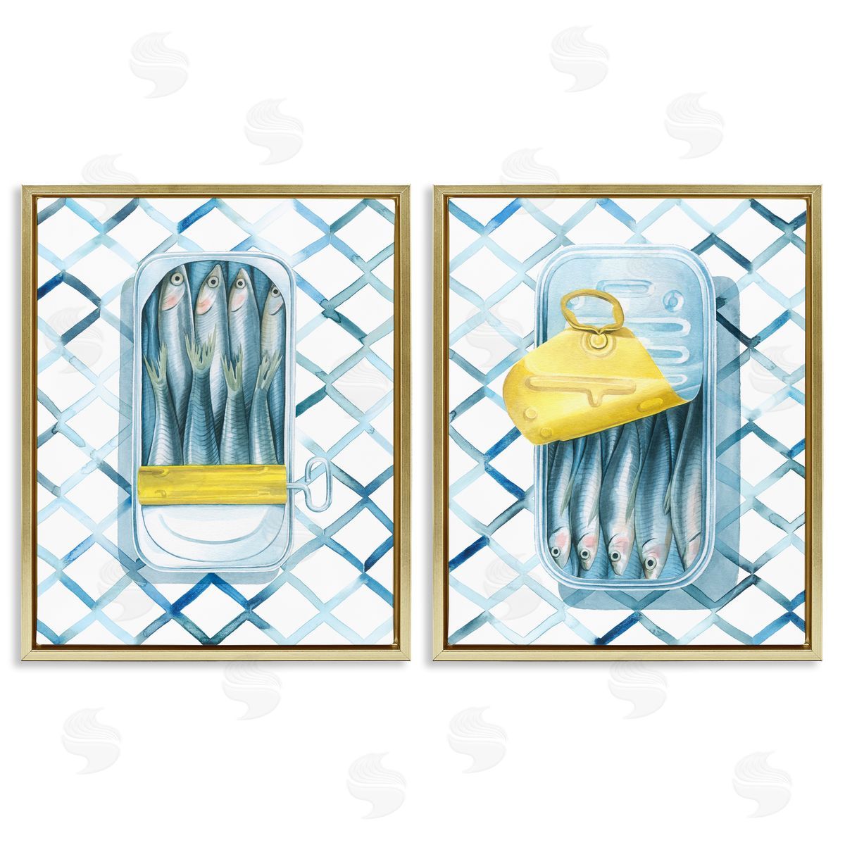 Grace Popp Canned Sardines Food Art Gold Floating Frame Canvas Wall Art Print
