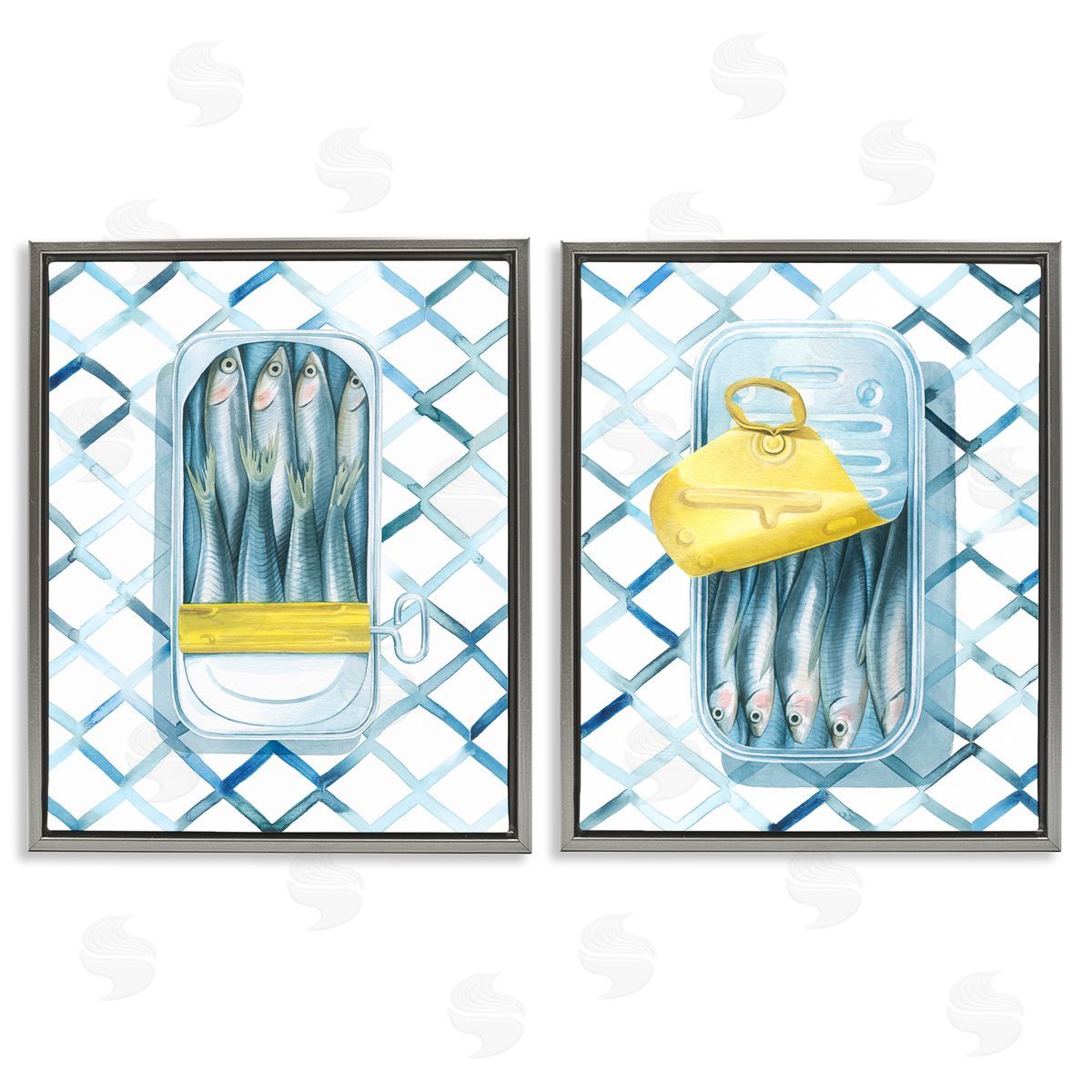 Grace Popp Canned Sardines Food Art Gray Floating Frame Canvas Wall Art Print