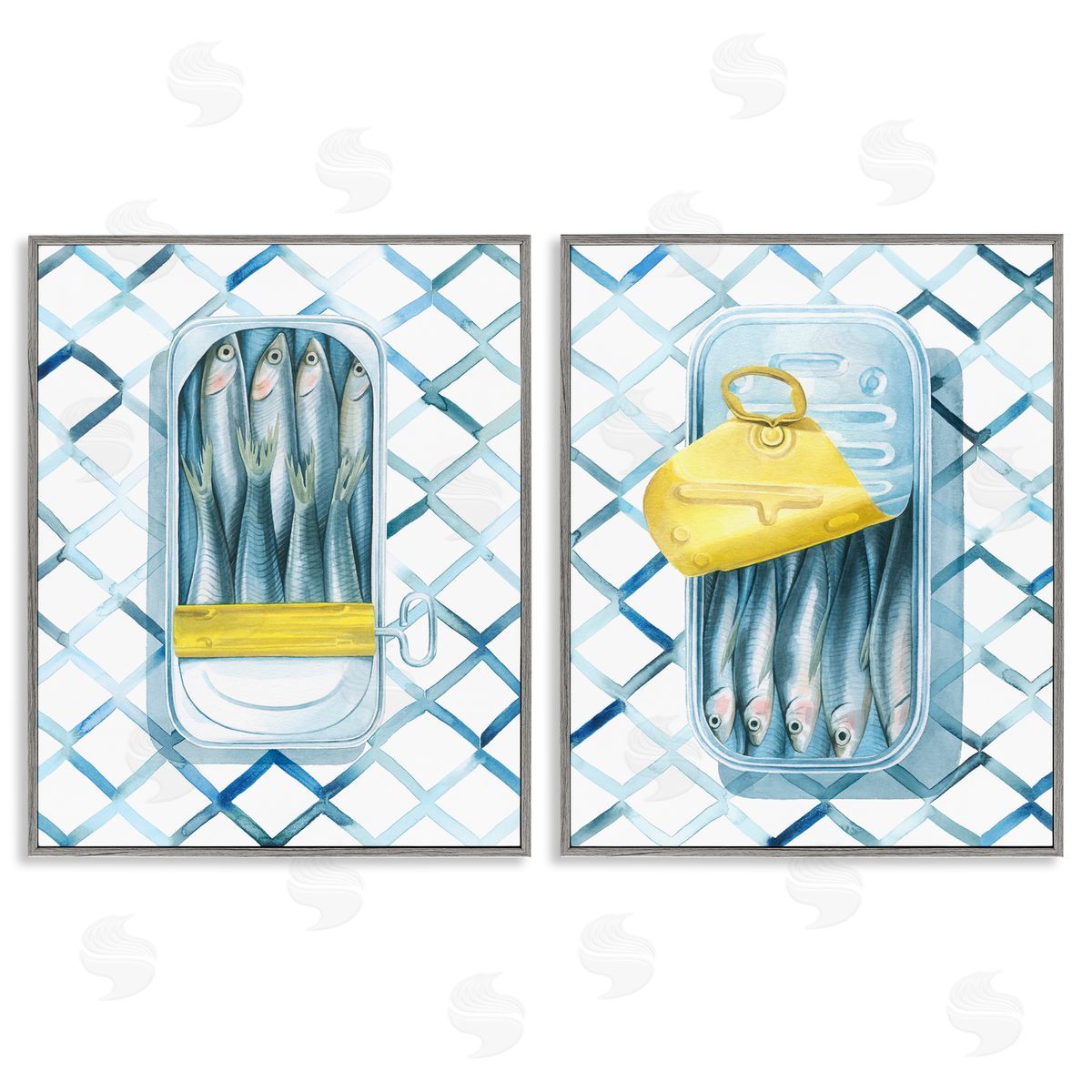 Grace Popp Canned Sardines Food Art Gray Framed Giclee Wall Art Print