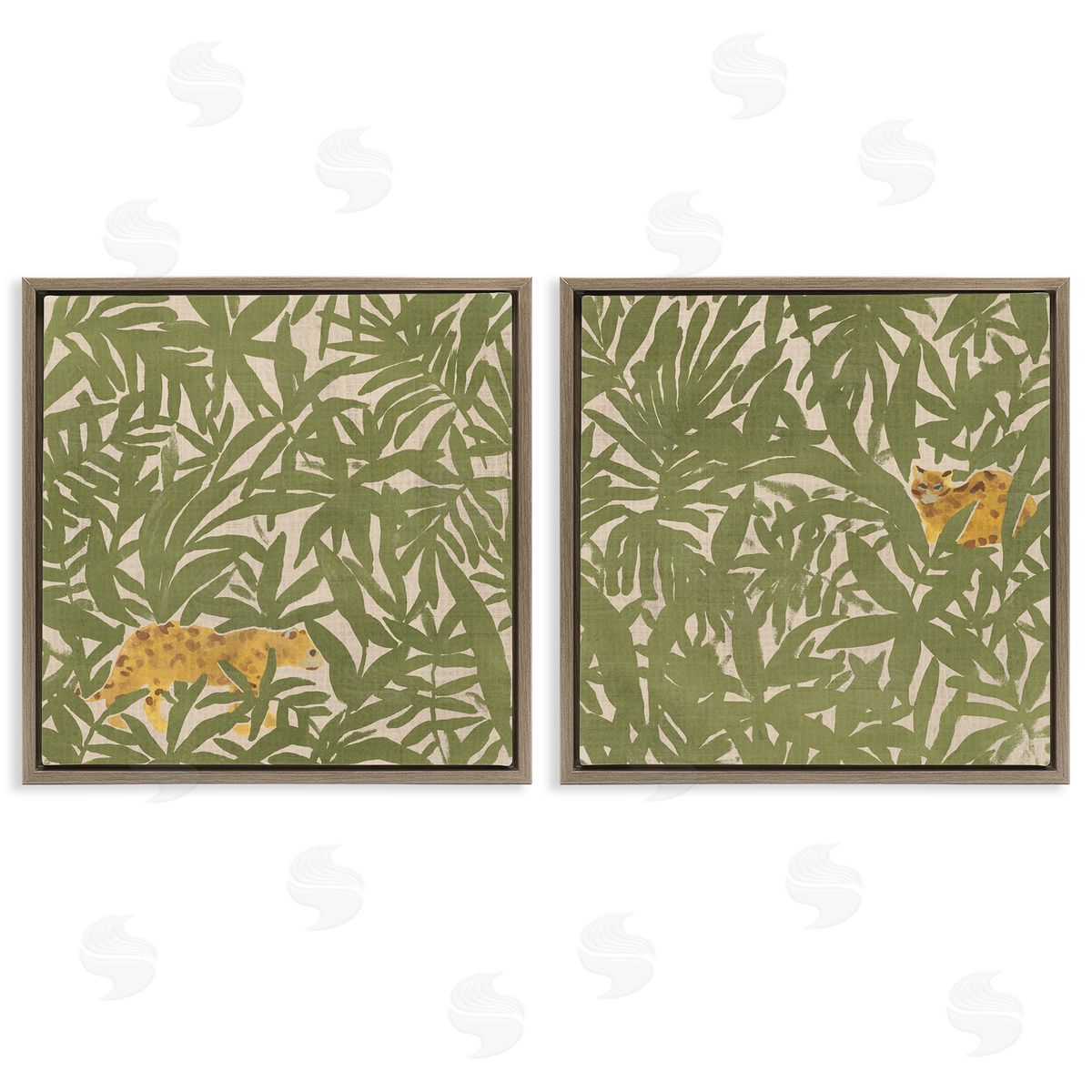 June Erica Vess Hunting Jungle Cat Brown Floating Frame Canvas Wall Art Print