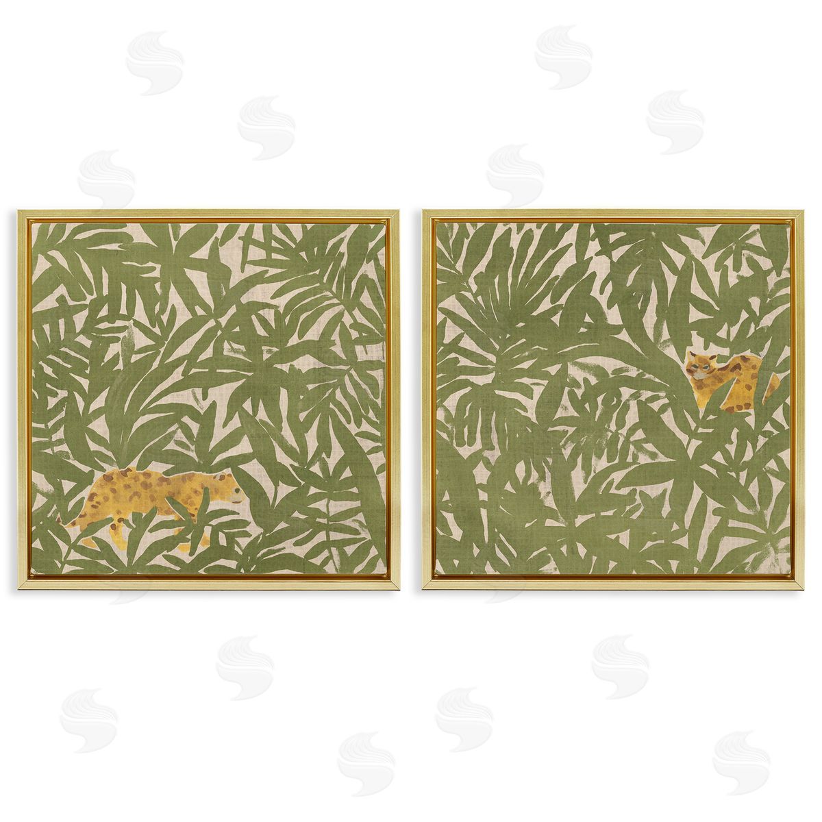 June Erica Vess Hunting Jungle Cat Gold Floating Frame Canvas Wall Art Print