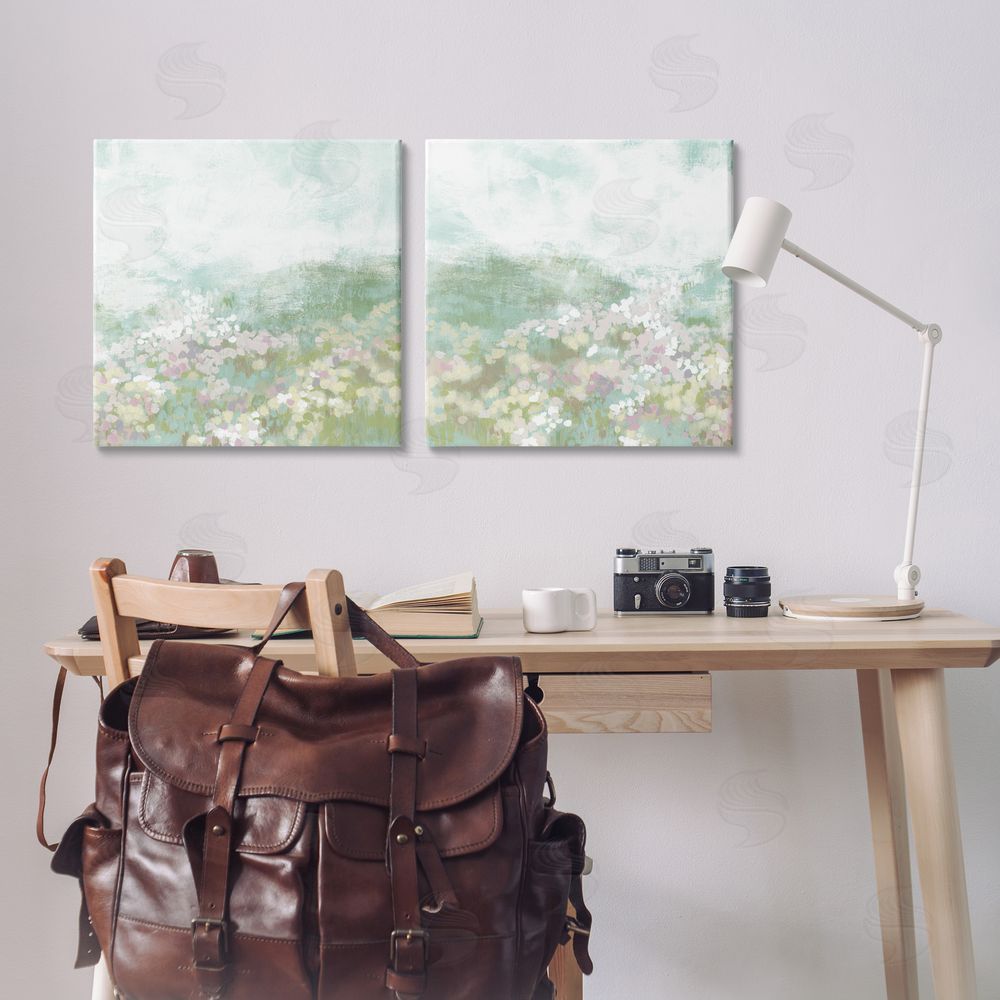 June Erica Vess Muted Pastel Flower Field Canvas Wall Art Print in Room