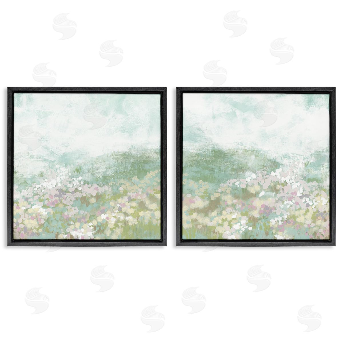 June Erica Vess Muted Pastel Flower Field Black Floating Frame Canvas Wall Art Print