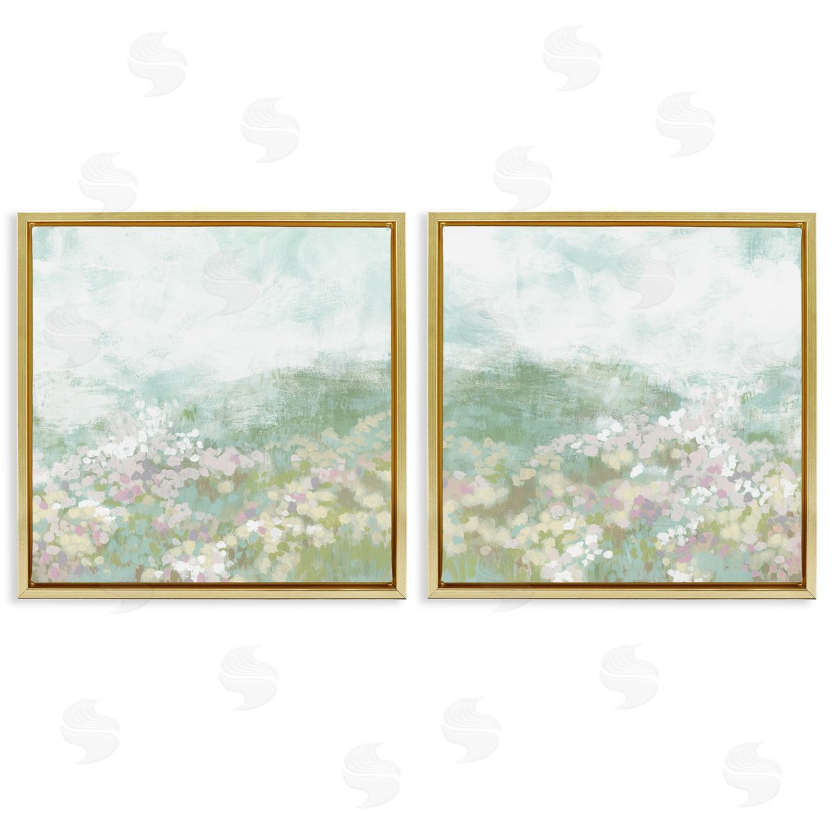 June Erica Vess Muted Pastel Flower Field Gold Floating Frame Canvas Wall Art Print