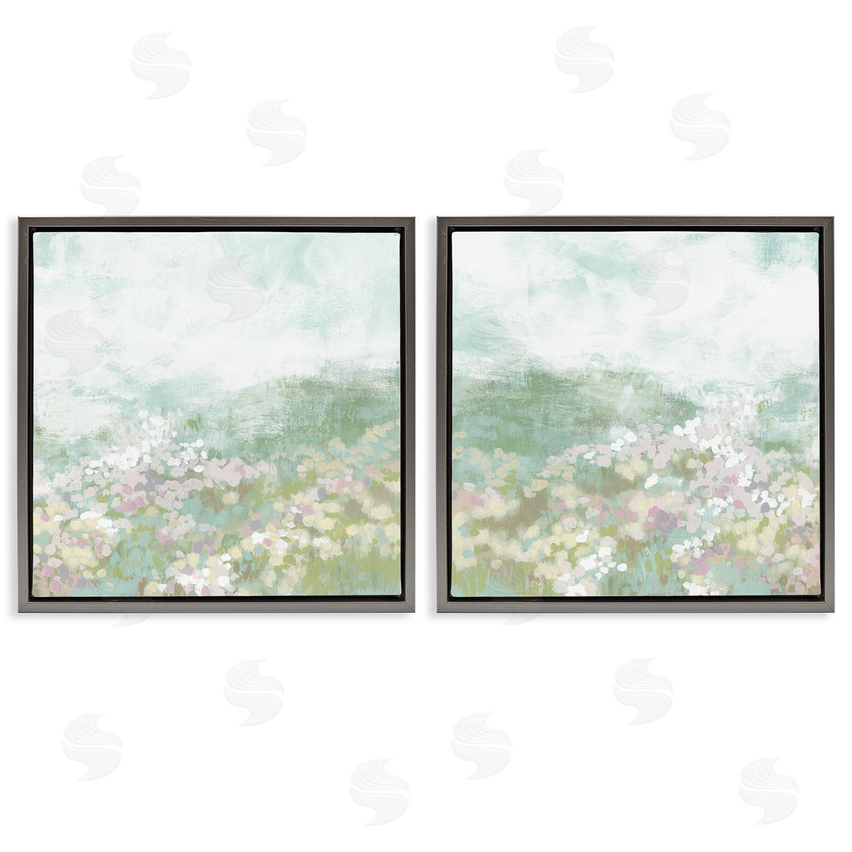 June Erica Vess Muted Pastel Flower Field Gray Floating Frame Canvas Wall Art Print