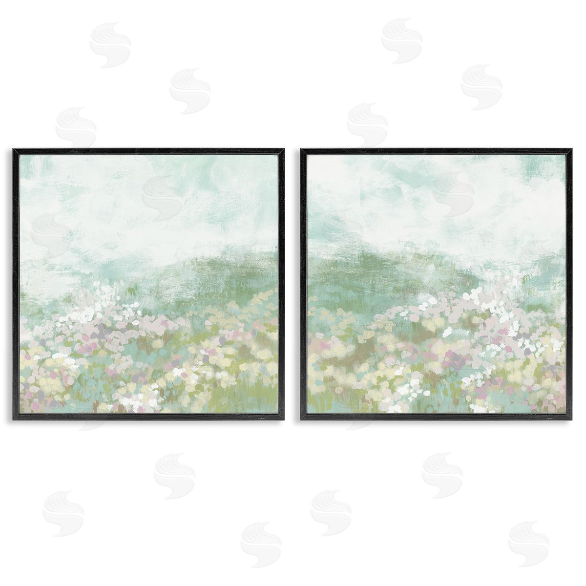 June Erica Vess Muted Pastel Flower Field Black Framed Giclee Wall Art Print