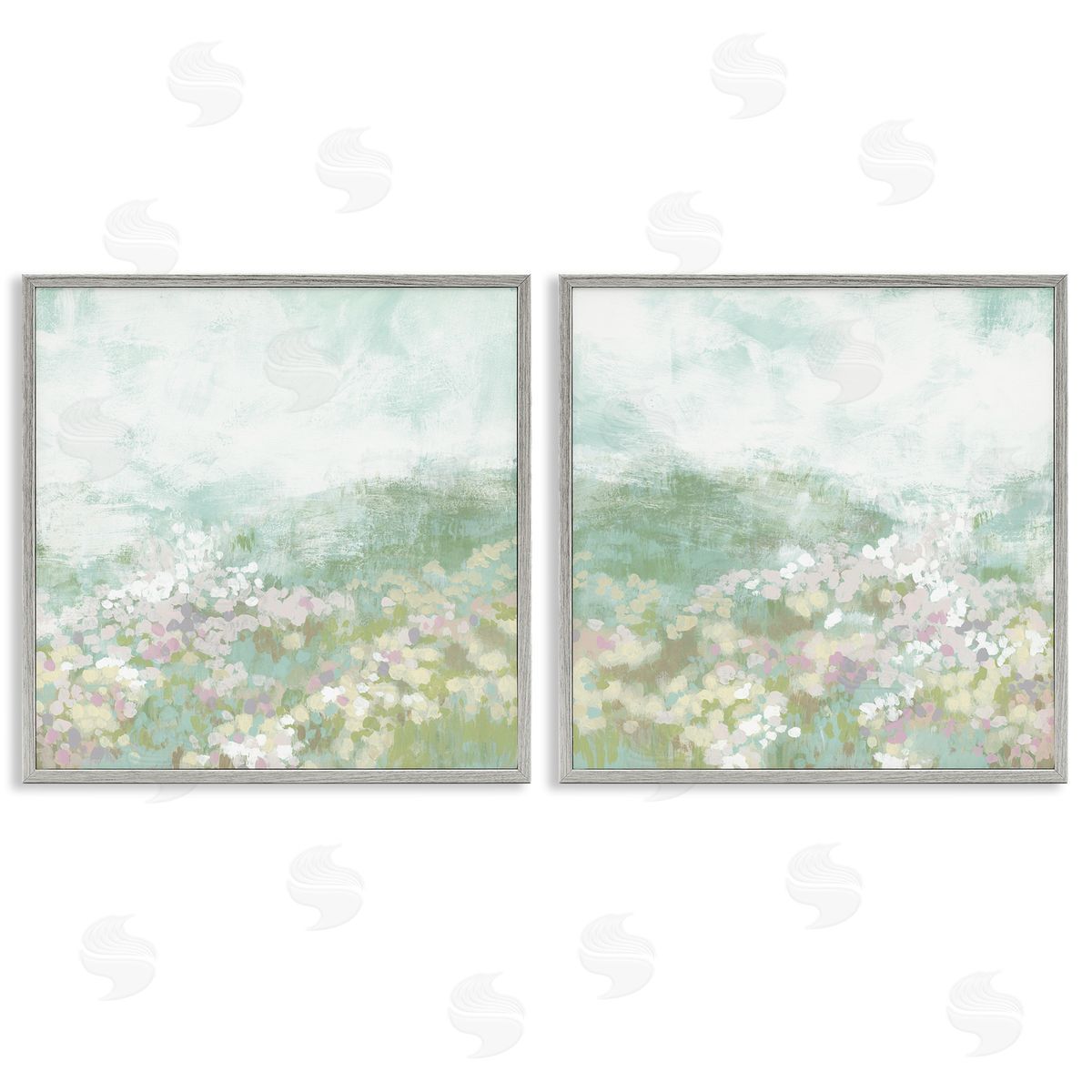 June Erica Vess Muted Pastel Flower Field Gray Framed Giclee Wall Art Print