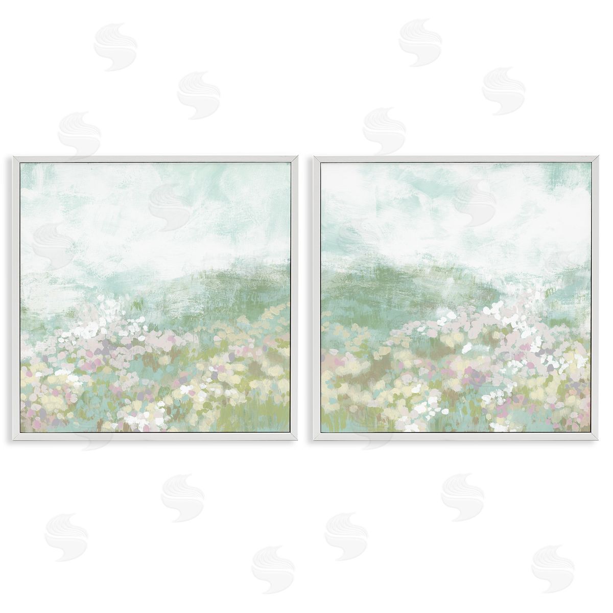 June Erica Vess Muted Pastel Flower Field White Framed Giclee Wall Art Print