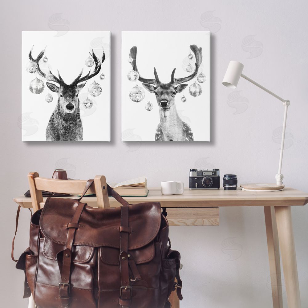Victoria Barnes Black and White Disco Deer Canvas Wall Art Print in Room