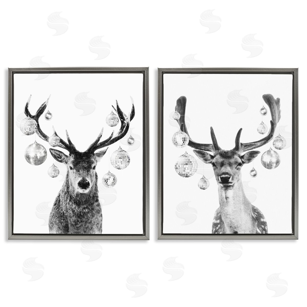 Victoria Barnes Black and White Disco Deer Gray Floating Frame Canvas Wall Art Print