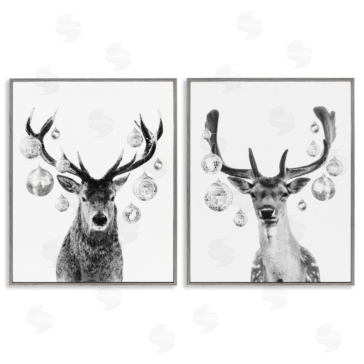 Victoria Barnes Black and White Disco Deer Gray Framed Giclee Wall Art Print