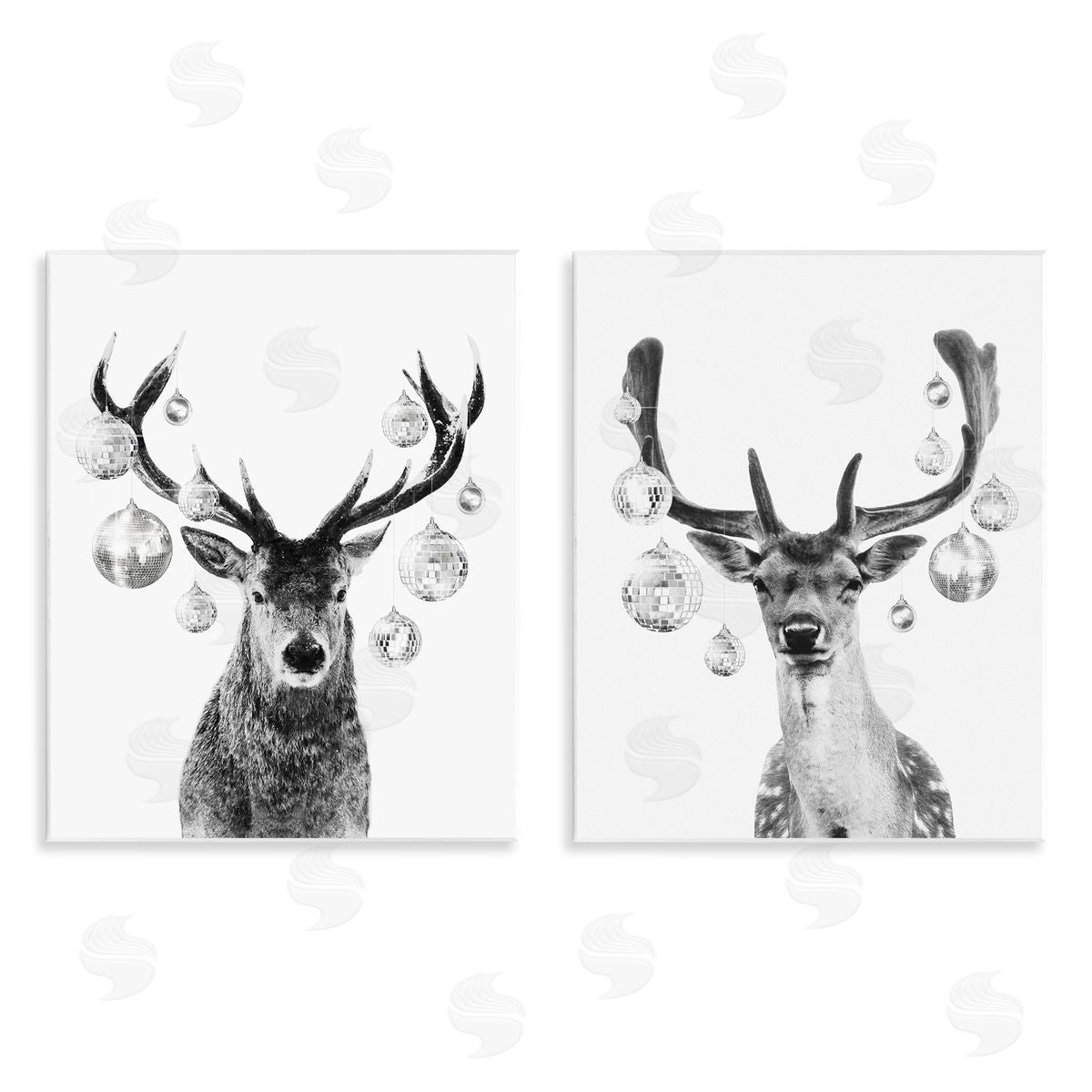 Victoria Barnes Black and White Disco Deer Wooden Wall Plaque Art Print