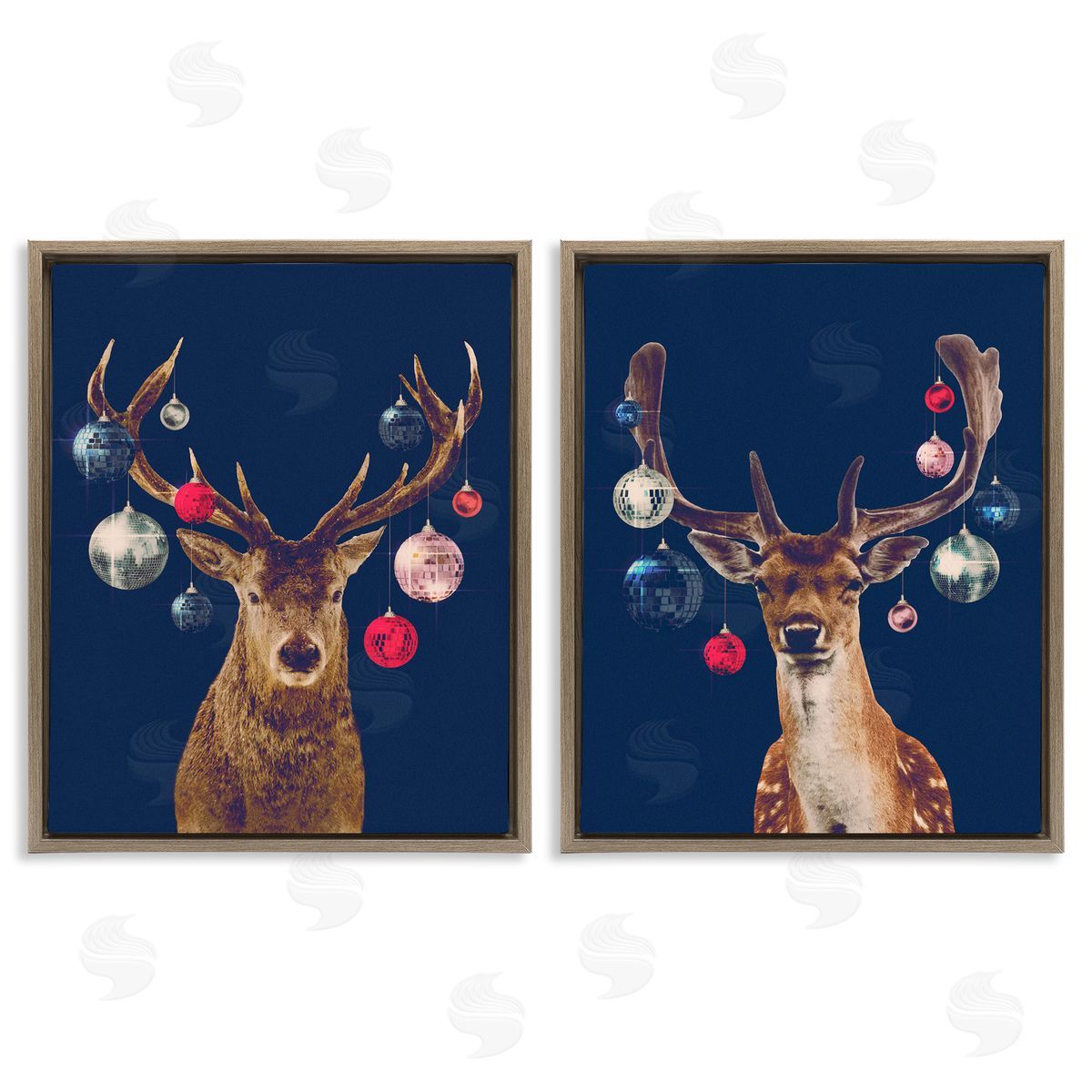 Victoria Barnes Navy Brown Disco Deer Brown Floating Frame Canvas Wall Art Print
