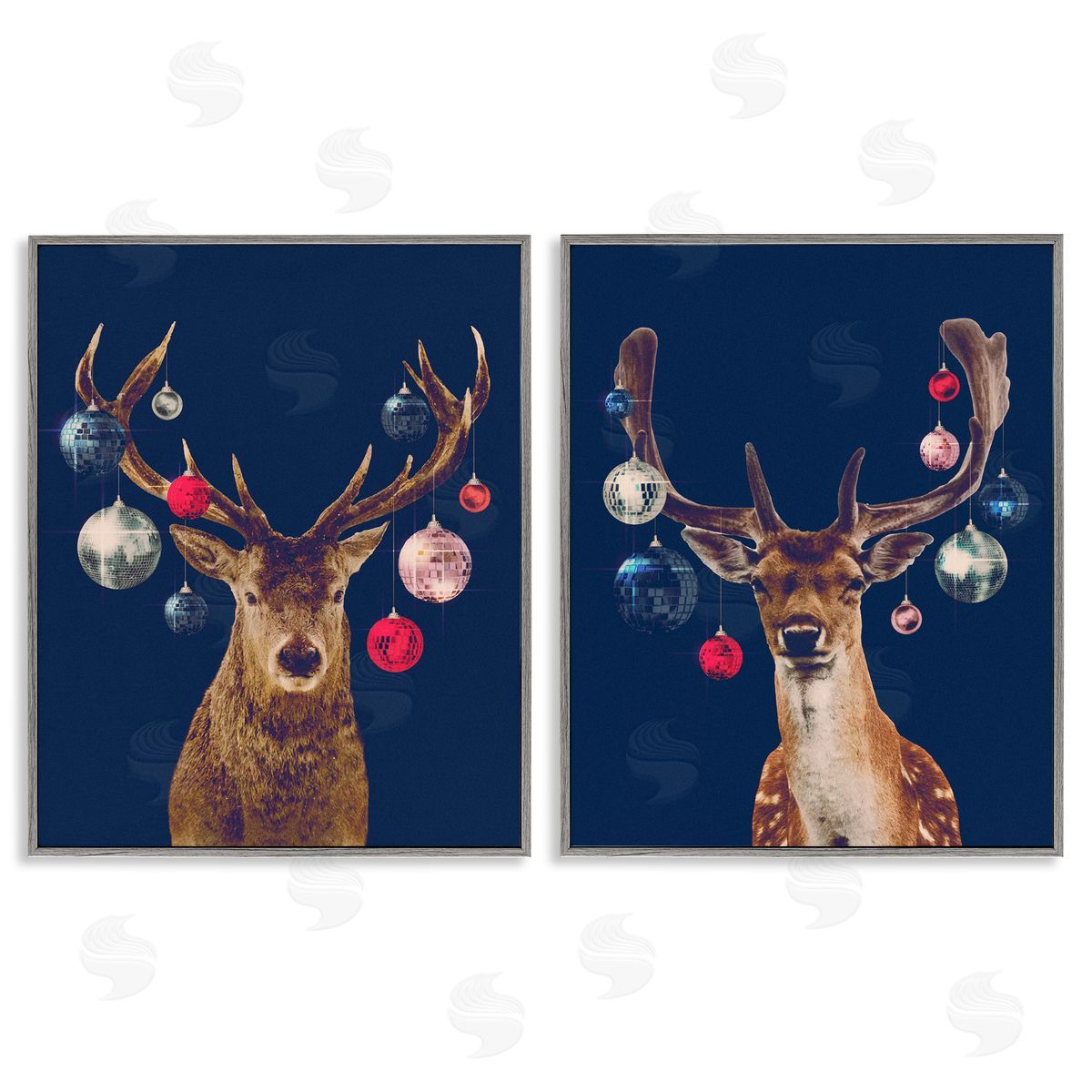 Victoria Barnes Navy Brown Disco Deer Gray Framed Giclee Wall Art Print