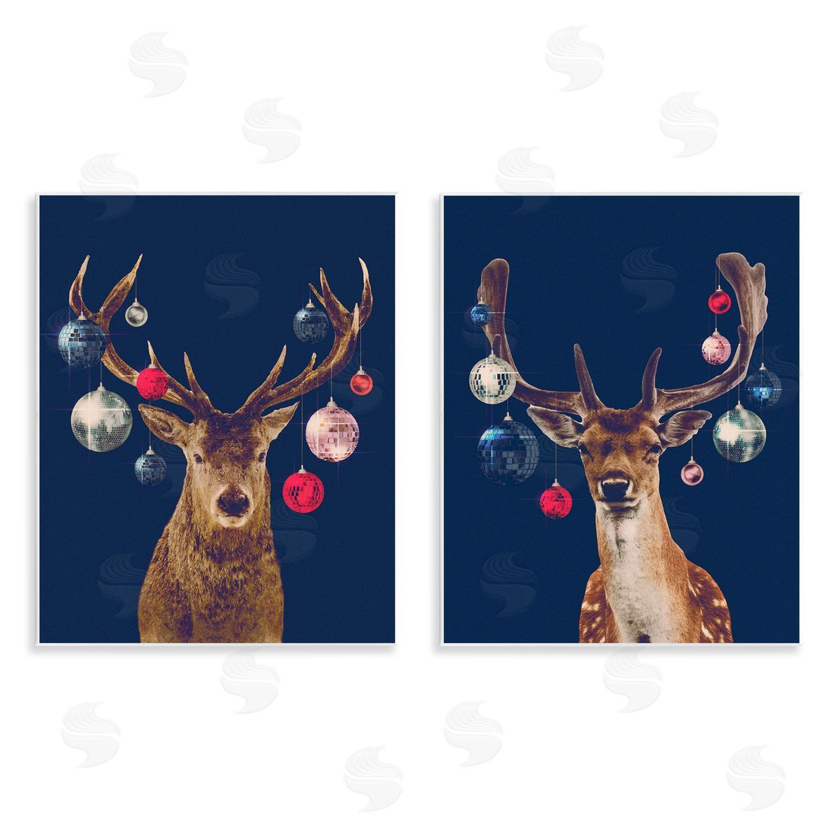 Victoria Barnes Navy Brown Disco Deer Wooden Wall Plaque Art Print