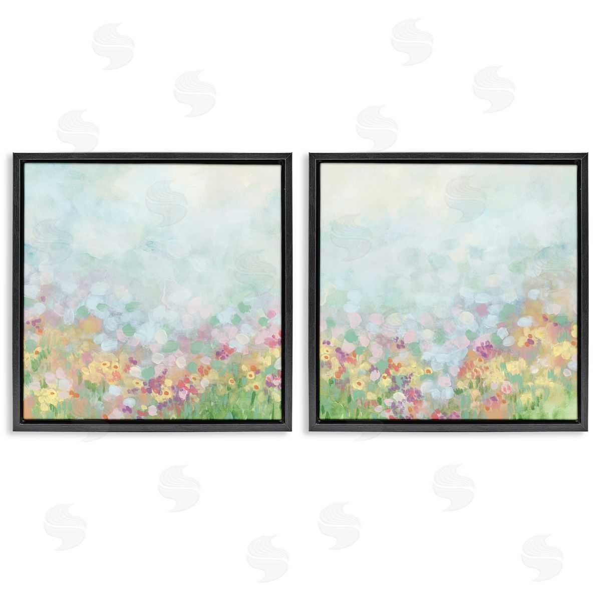 June Erica Vess Pastel Spring Flower Field  Black Floating Frame Canvas Wall Art Print
