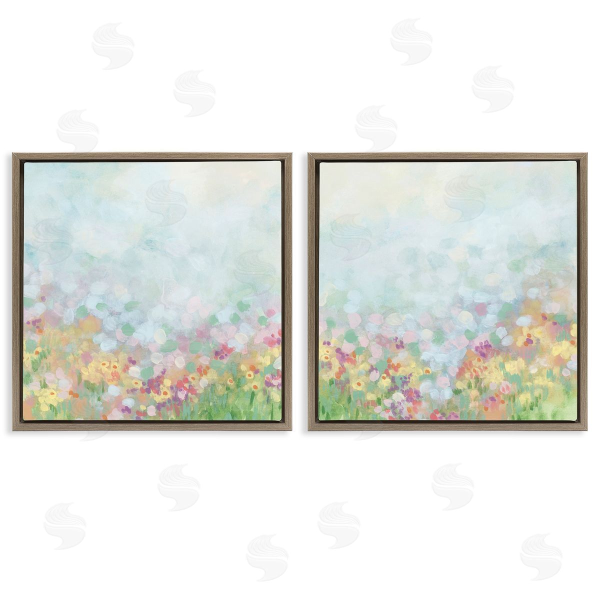 June Erica Vess Pastel Spring Flower Field  Brown Floating Frame Canvas Wall Art Print