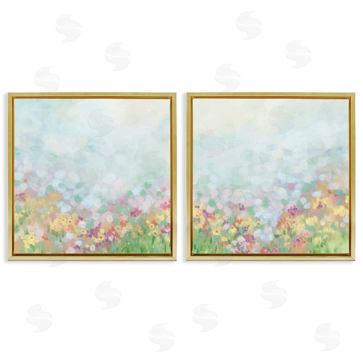 June Erica Vess Pastel Spring Flower Field  Gold Floating Frame Canvas Wall Art Print