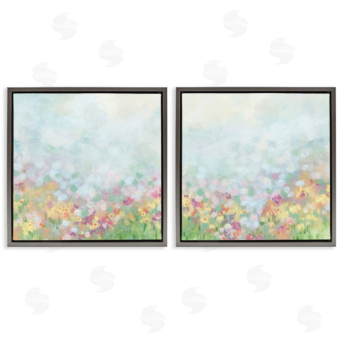 June Erica Vess Pastel Spring Flower Field  Gray Floating Frame Canvas Wall Art Print