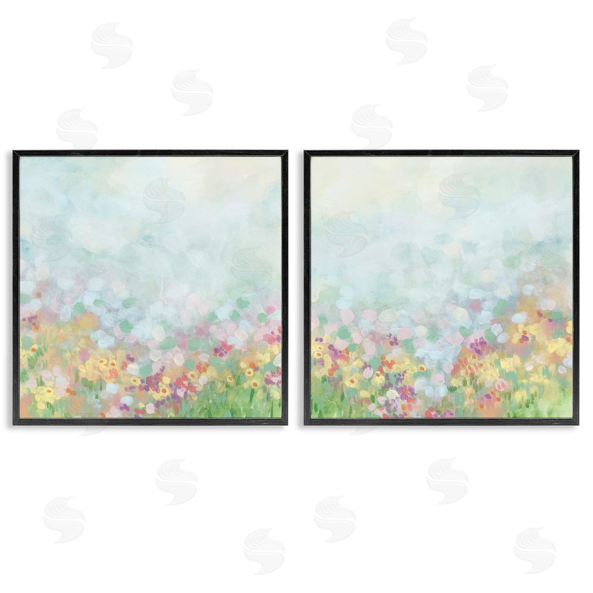 June Erica Vess Pastel Spring Flower Field  Black Framed Giclee Wall Art Print